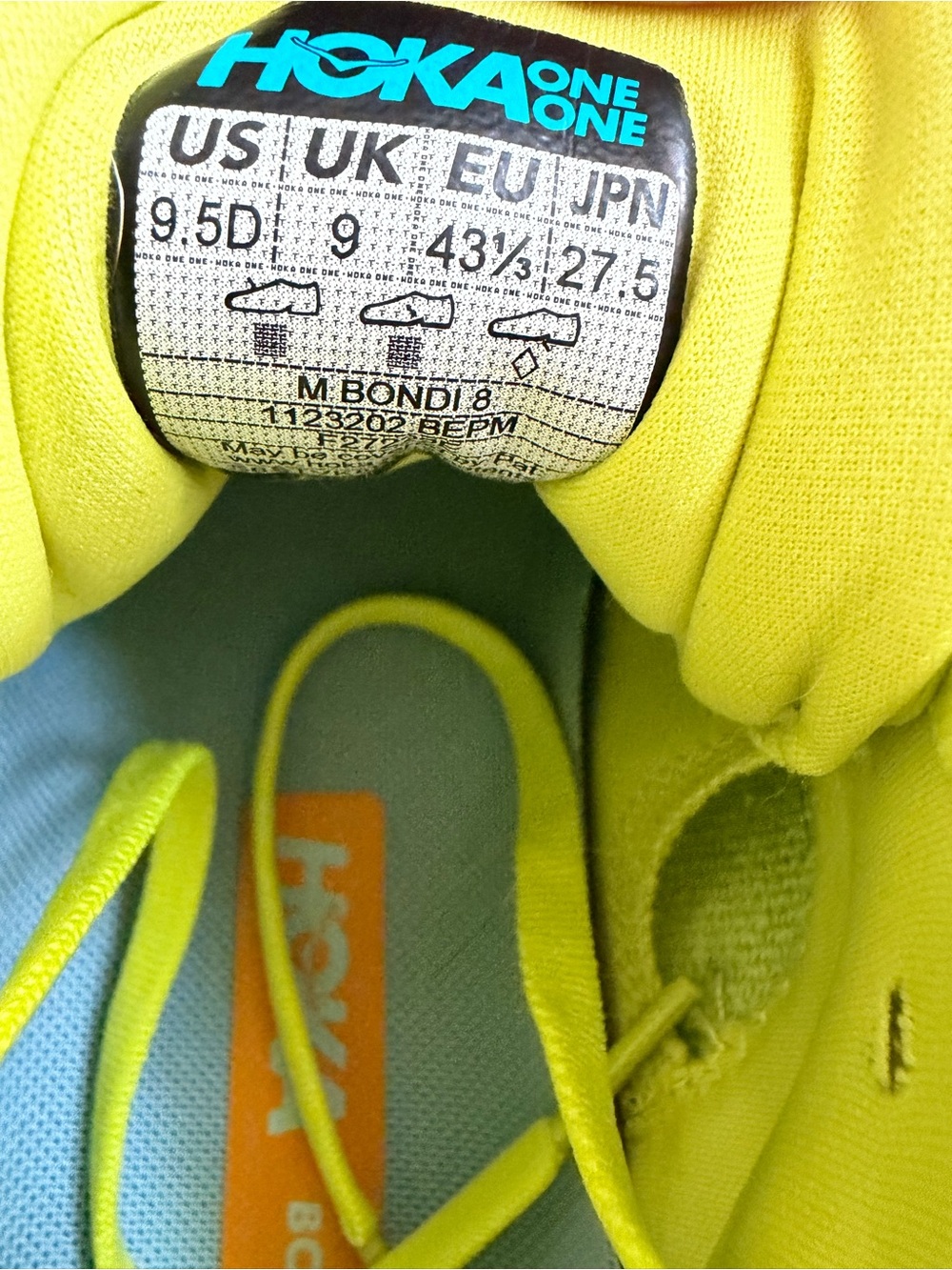 Hoka Bondi 8 Neon Yellow and Orange Bondi 8 Running Shoes - Picture 4 of 6